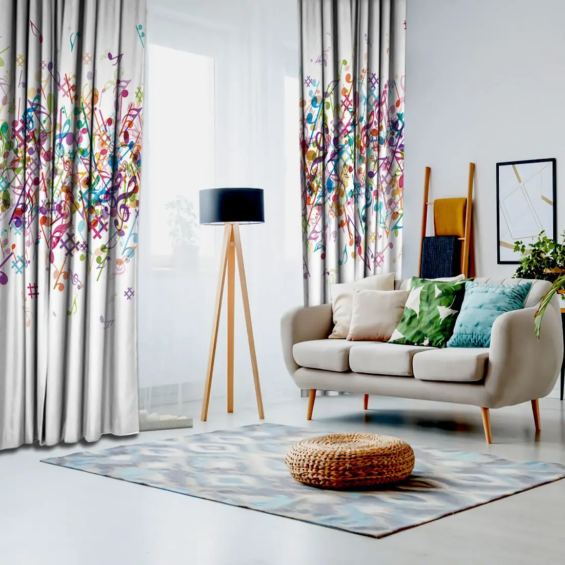 Занавес Красочные Музыкальные ноты узоры праздник забавная музыкальная тема