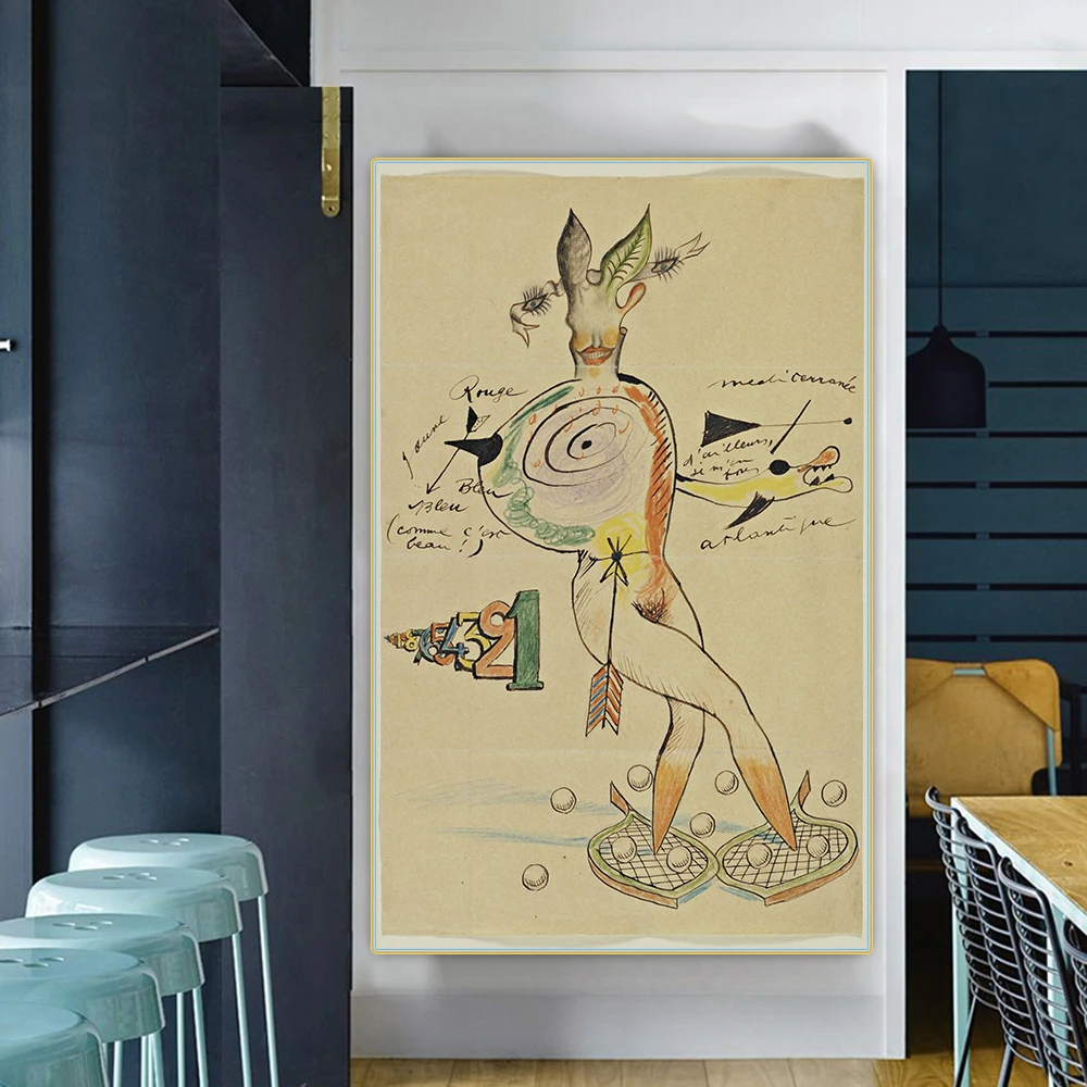 

Holover Canvas Oil Painting Joan Miro"Nude Show"Surrealism Aesthetic Poster Backdrop Wall Art Home Room Interior Decoration