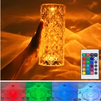 crystal touch control night light rgb dimmable remote table lamp bedside nightstand desk lamps for bedroom bar usb charging