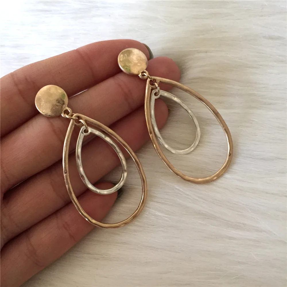 Серьги-подвески в форме капли воды стиле ретро золотого и серебряного цвета