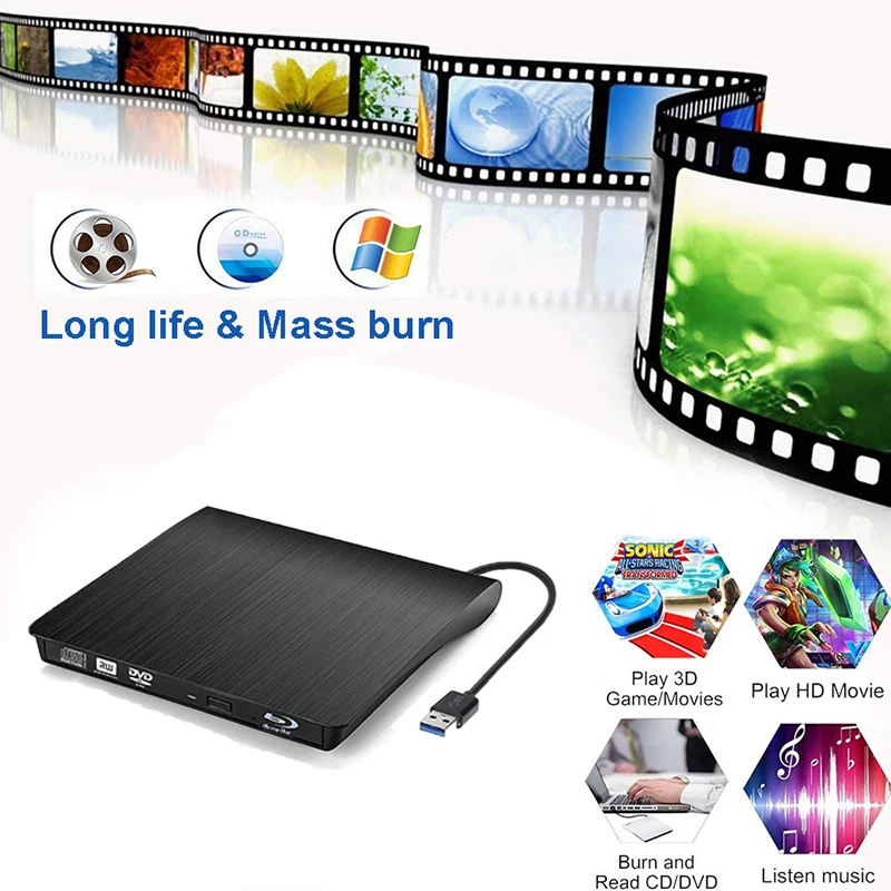 Blu-Ray USB 3 0 внешний BD/CD/DVD привод горелки оптический Bluray DVD CD RW ряд для MacBook OS Windows 7 8 10 PC
