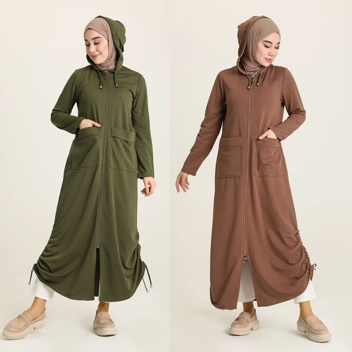 Ramadan Zipper Abaya Pocket Hooded Long Sleeve Seasonal  Women  Muslim Fashion Hijab Clothing  Islamic  Dubai Turkey  Dress Suit