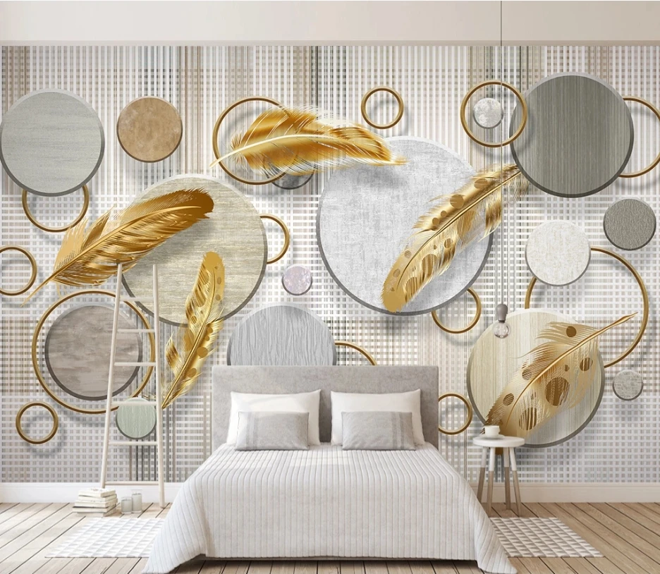 3D фотообои. Современный минимализм. Золотые листья. Любые размеры. Быстрая