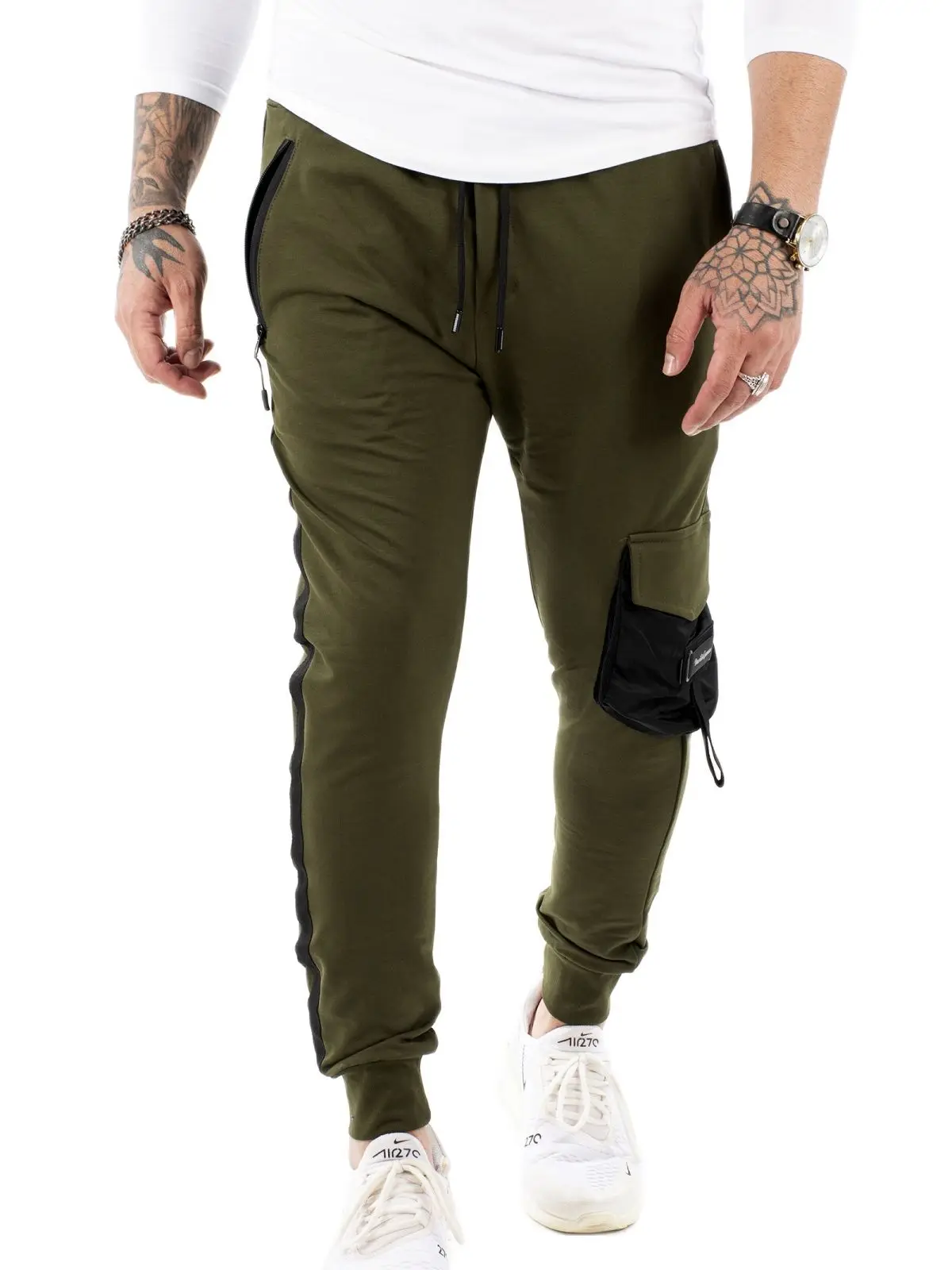

DeepSEA Male Zipper Sweatpants Joggers Slim Fit Cotton Lycra High Quality Mid Waist Tight Bell-Bottomed Casual Four Seasons 2100409