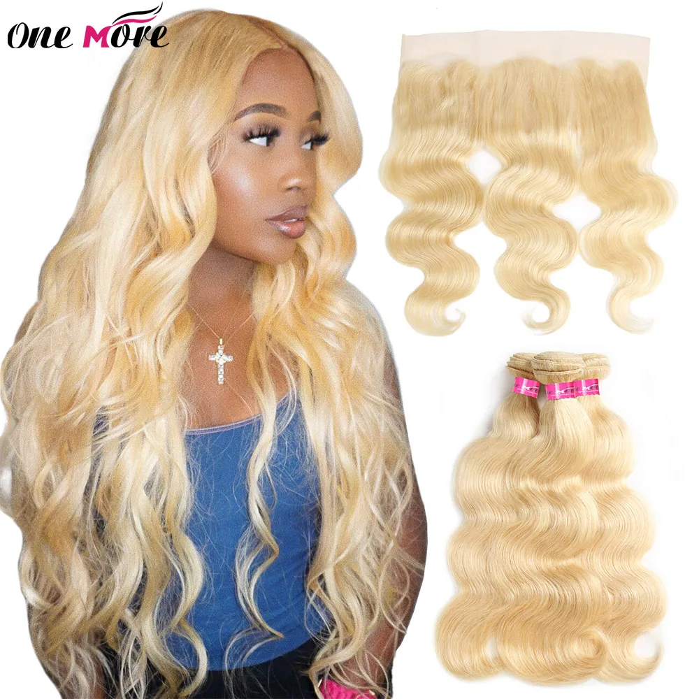 613 Blonde Body Wave Bundles With Frontal Free Part Remy Human Hair Bundles With Closure 3 4 Bundles With Frontal Closure 13x4