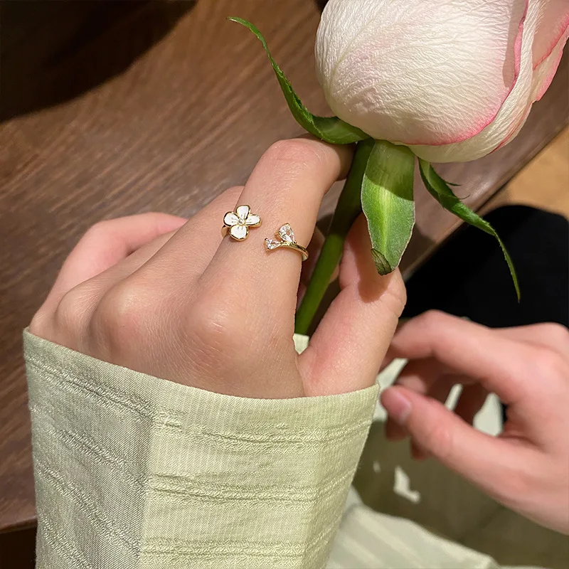 

Bohemian Flower Open Rings For Women Stainless Steel Gold Plated Chain Finger Ring Wedding Trend 2022 Jewelry Gift Bijoux Femme