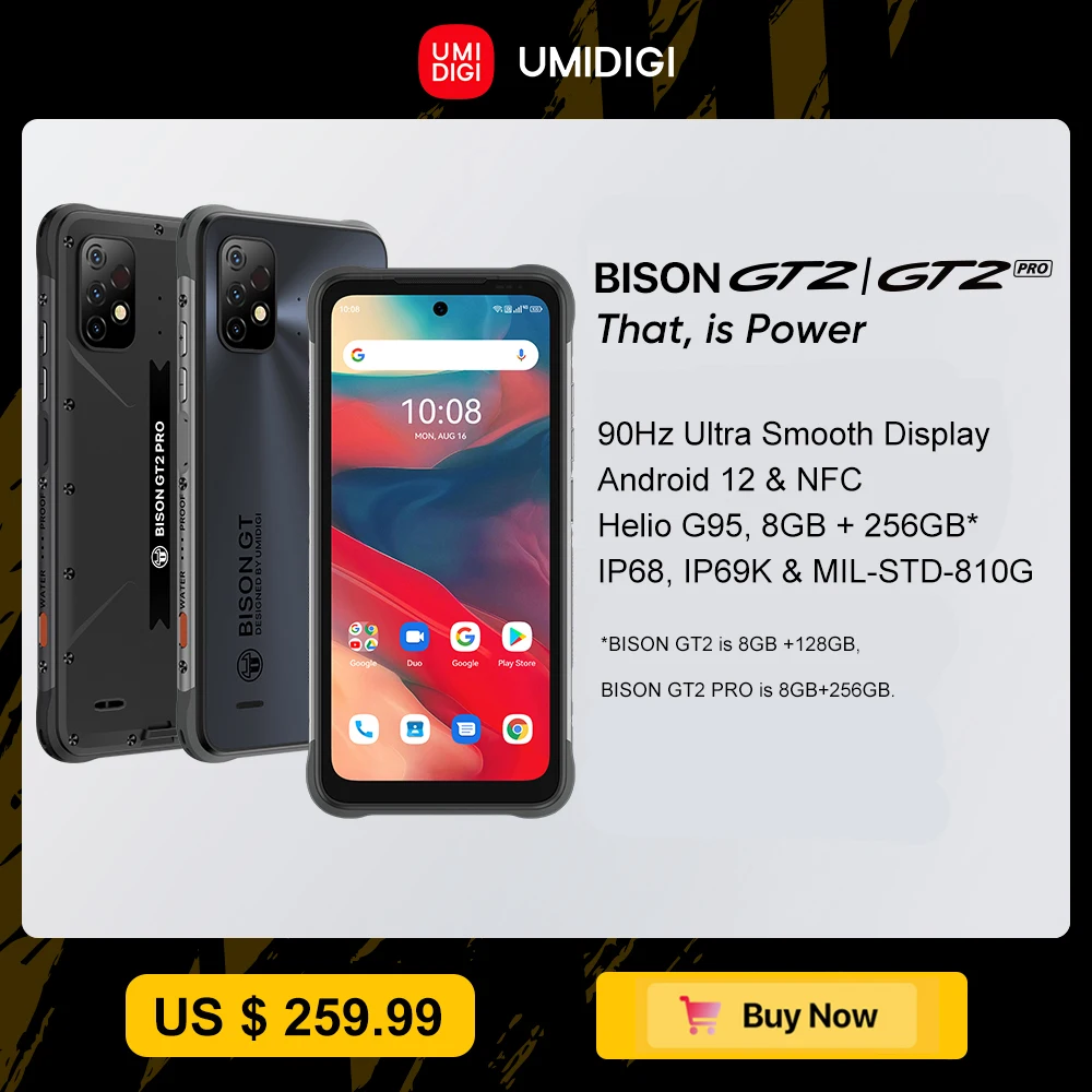 Смартфон в наличии UMIDIGI BISON GT2 PRO Android 12 IP68 прочный Helio G95 6 5 дюйма FHD + NFC 64 мп тройная
