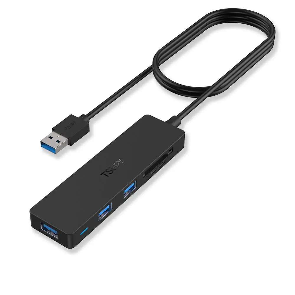 cable length 120cm TSUPY тонкий размер usb-хаб USB 3,0-SD TF кард-ридер+ 3 USB 3,0 хаб для hp lenovo ASUS Macbook Air ПК ноутбук 1,2 м длинный кабель - Цвет: cable length 120cm