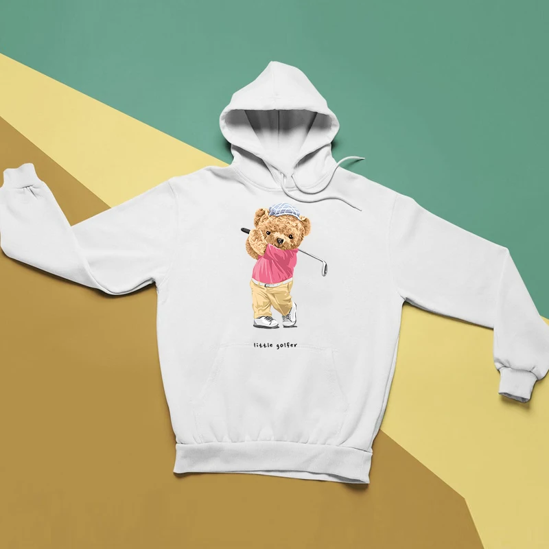 Neutral Harajuku Style Sweatshirt Personality Cotton Golf Bear Print Casual Solid Color Hoodie Men and Women Jumper Warm S-5XL