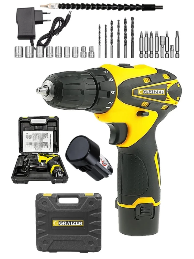 

Graizer German S 20 V 3 Ah Double Cordless Cordless Screwdriver Drill + 24 Piece Set Yellow Electrical Screwdriver Drill Machine