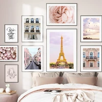 paris tower street hot air balloon roses wall art canvas painting nordic posters and prints wall pictures for living room decor