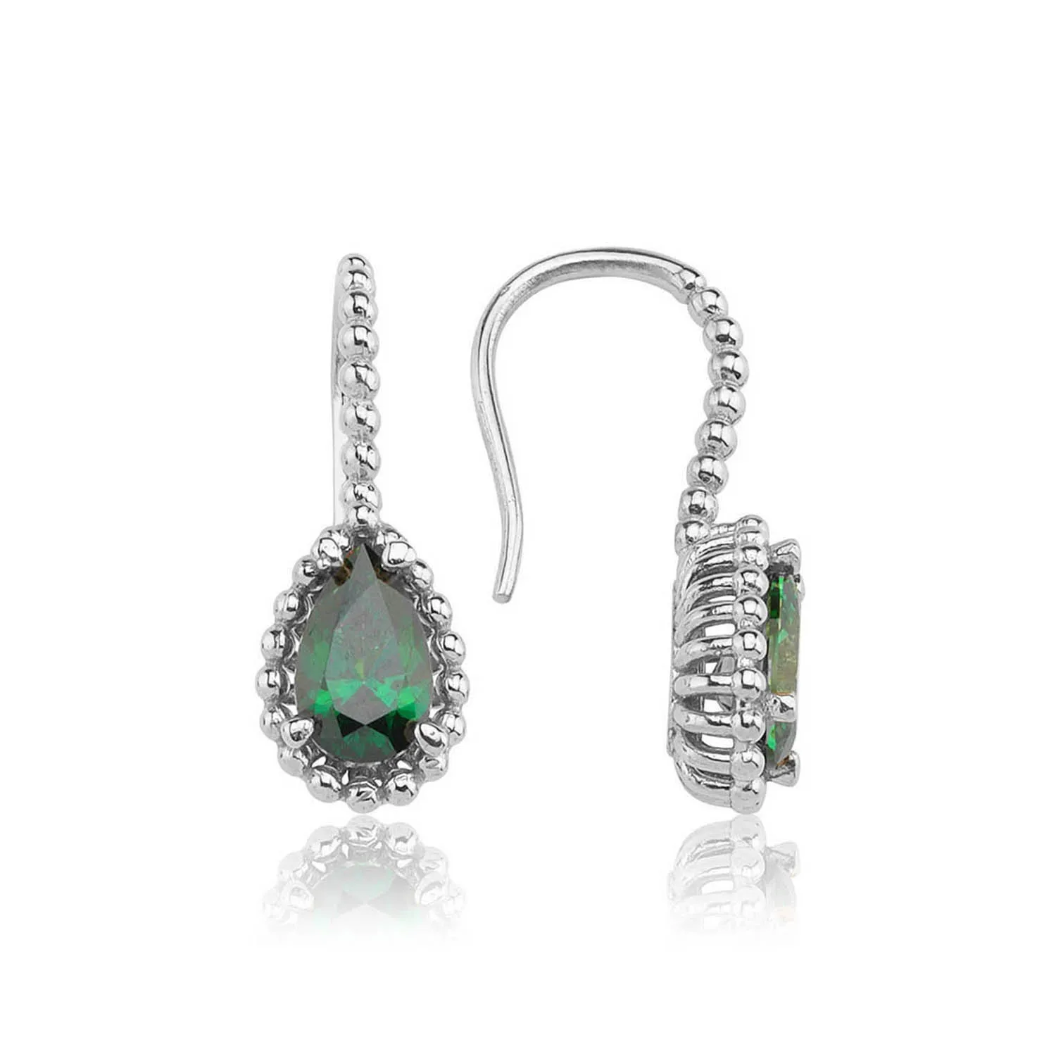 

Valori Jewels 1.5 Carat, Zirconia Green Pear Gemstone, Rhodium Plated, Sterling Silver Fish Hook Earrings