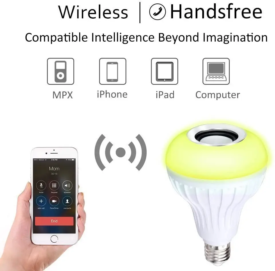 

Светодиодная лампа E27 с Bluetooth-динамиком, умная лампа с настраиваемым уровнем светильник, 12 Вт, с дистанционным управлением через приложение, ...