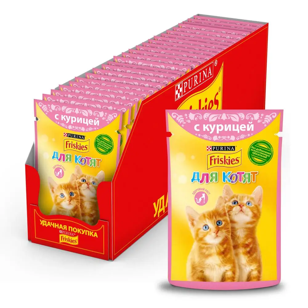 Влажный корм Friskies для котят с курицей в подливе Пауч 85 г*24 шт | Дом и сад