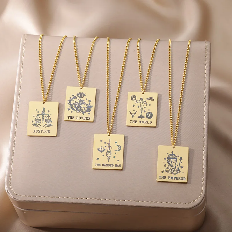 

Classic Tarot Cards Pendant Necklace For Women Stainless Steel Whip Chain 45cm Necklace love Sign Choker Jewelry New