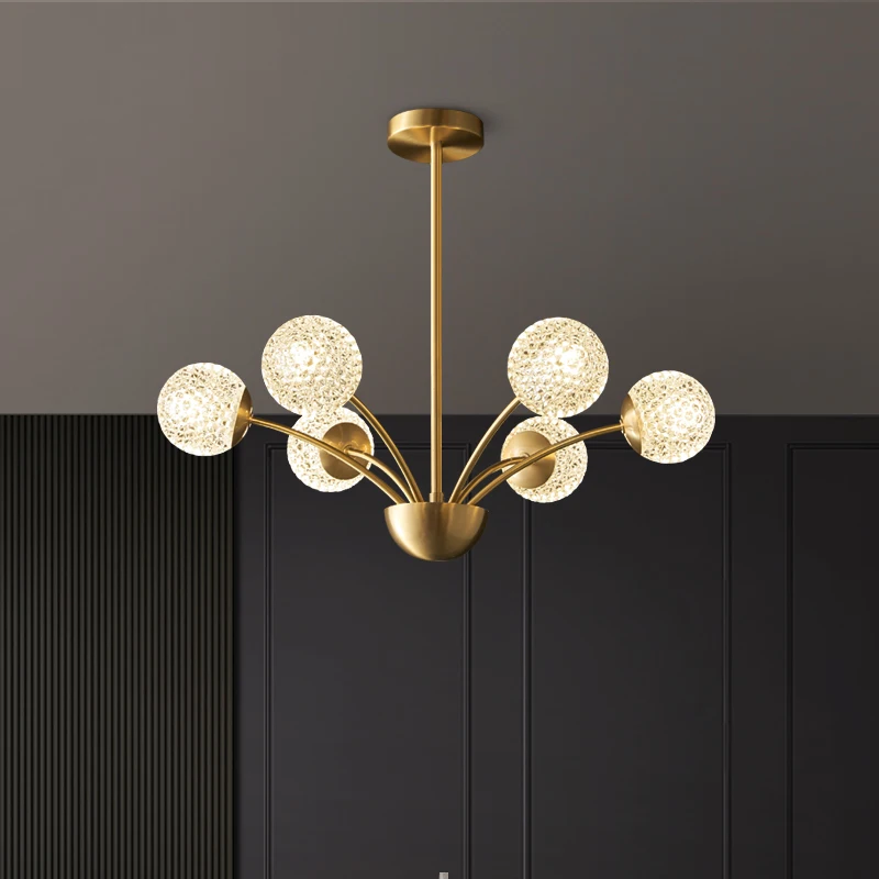 Nordic Modern Copper Design LED Chandelier For Living Room Bedroom Dining Kitchen Ceiling Pendant Lamp Glass Ball G9 Light |