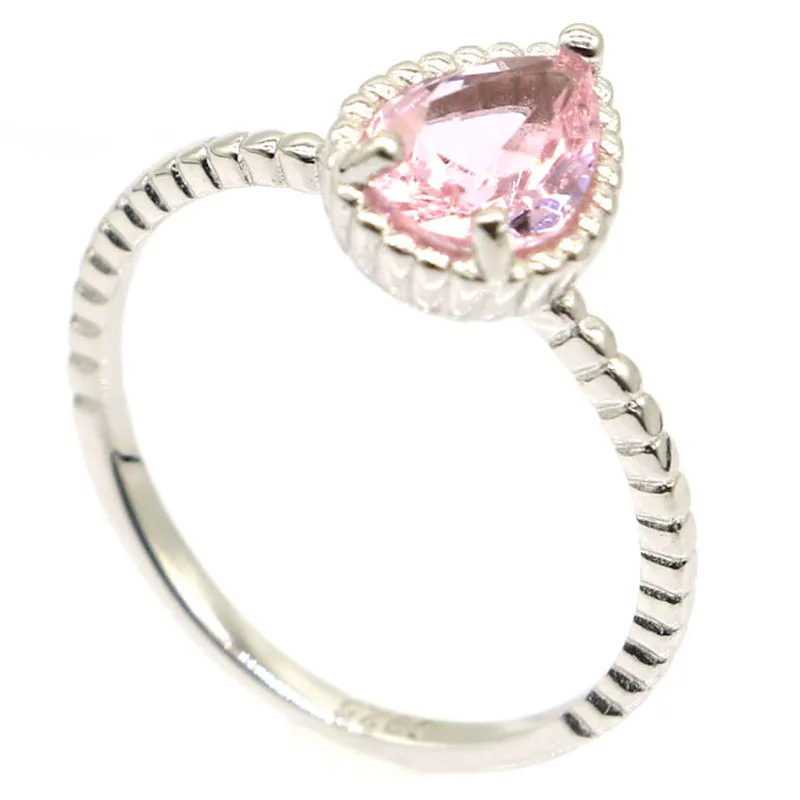 10x8mm 2020 Lovely Cute 1.9g Created Pink Kunzite Drop Shape For Girls 925 Solid Sterling Silver Rings Wholesale | Украшения и