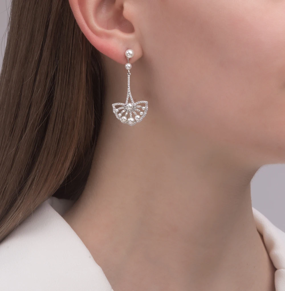 Серебряные серьги с фианитами и жемчугом SUNLIGHT проба 925 | Украшения аксессуары