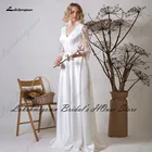 Женское атласное платье с V-образным вырезом, с кружевными рукавами