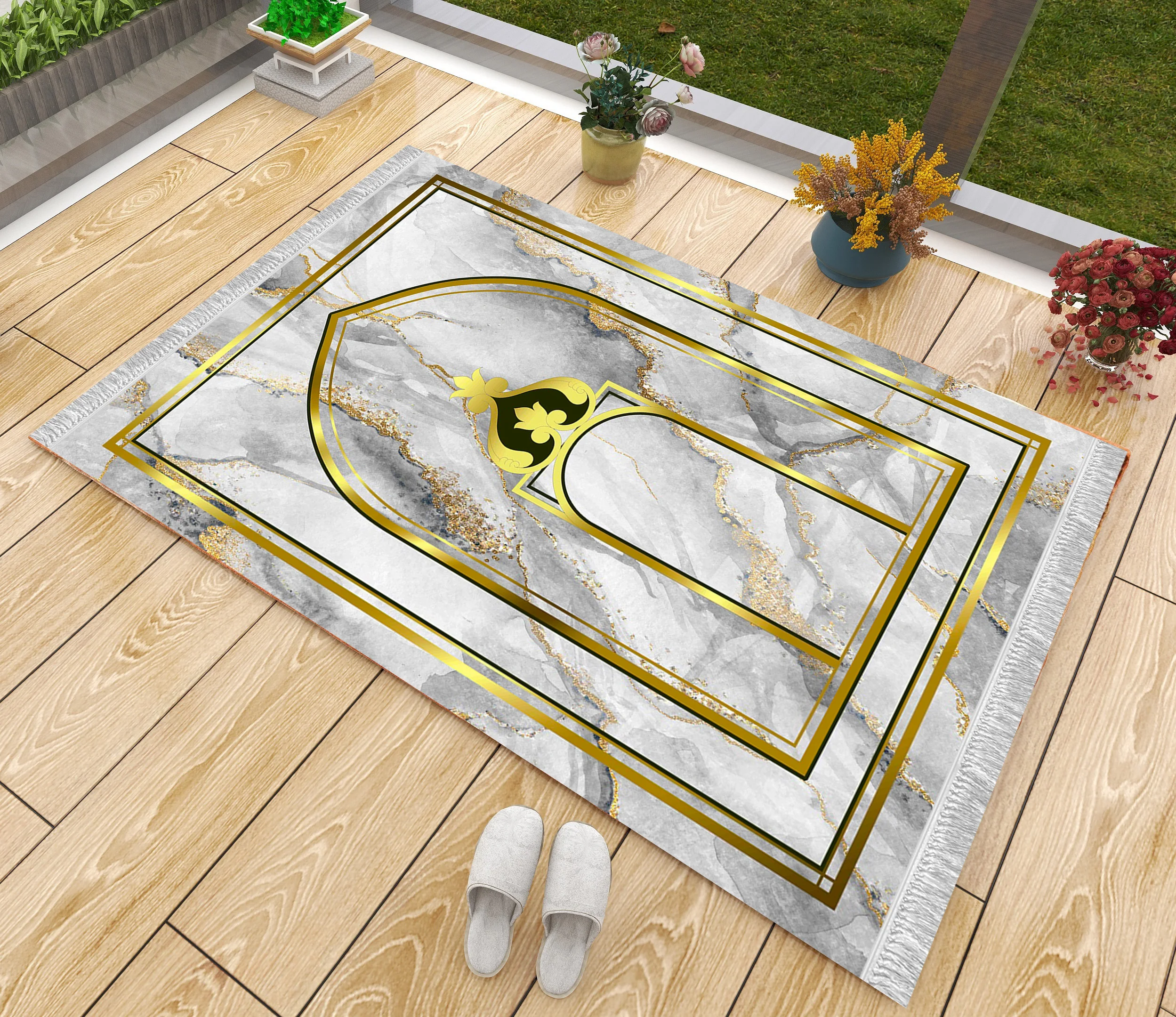 

Роскошный толстый молитвенный коврик, белый и золотистый мраморный нескользящий Мусульманский Исламский джанамаз, напольные коврики, моли...