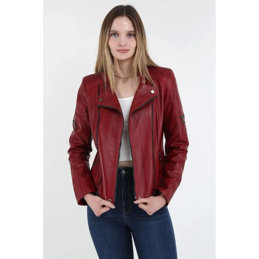 Women Leather Jacket Genuine Real Leather Jacket leather Coat lambskin coat Female Jacket Genuine Leather Women's Red Coat