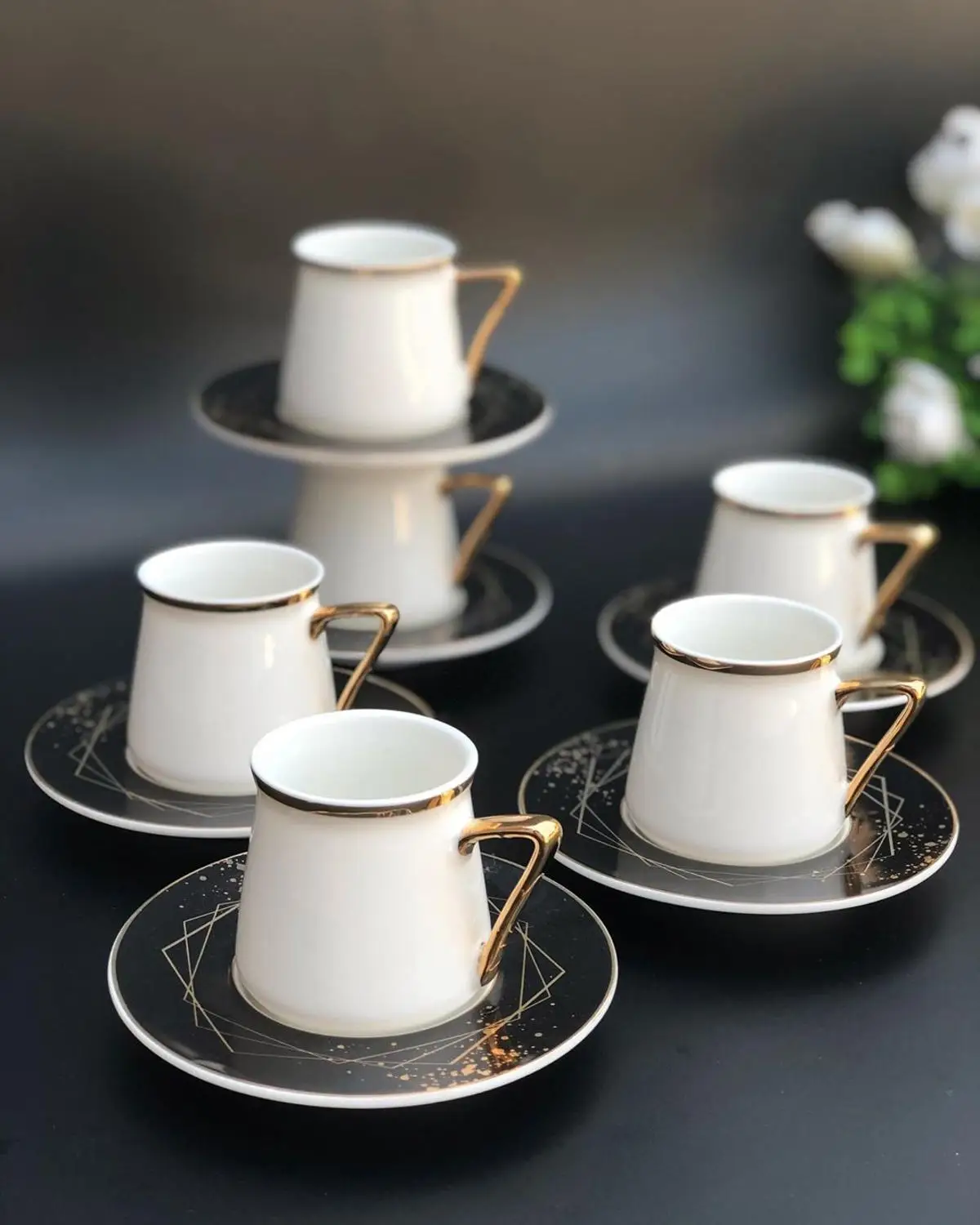 

Turkish Coffee Tea Glass Cups and Saucers Serving Set Porcelain Teaware Cups Set Drinkware Home Decor Demistasse Crockery