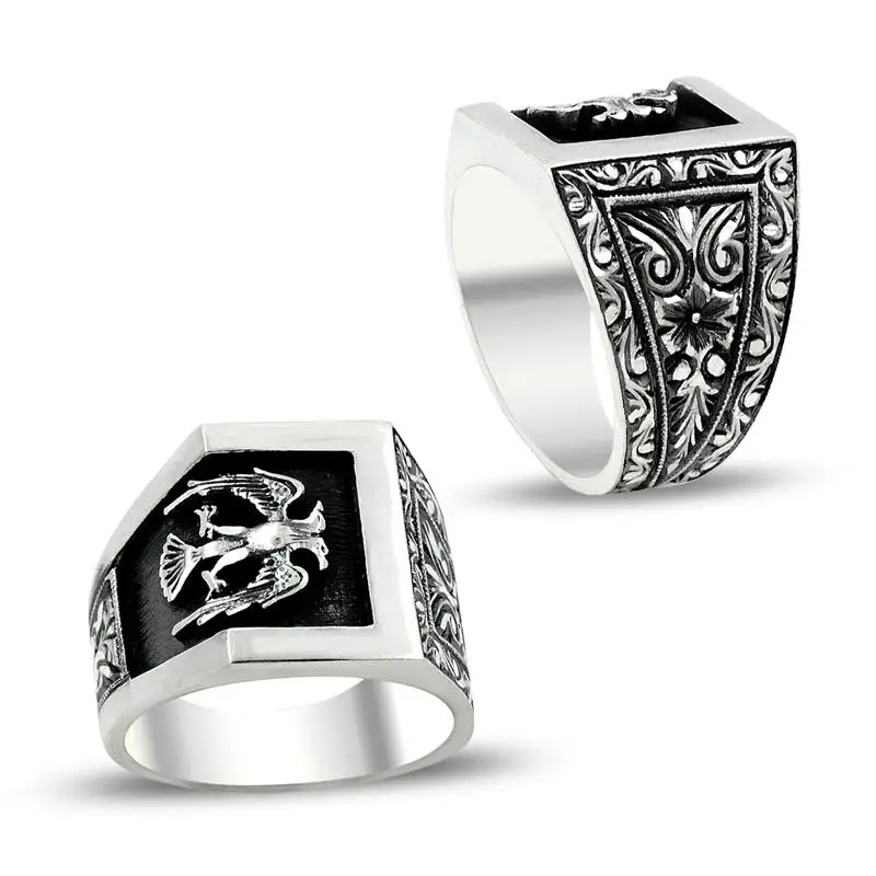 Ottoman silver ring great seljuk state icon Allah Homeland Honor \u0130ttihad written ring 925 Sterling men's ring