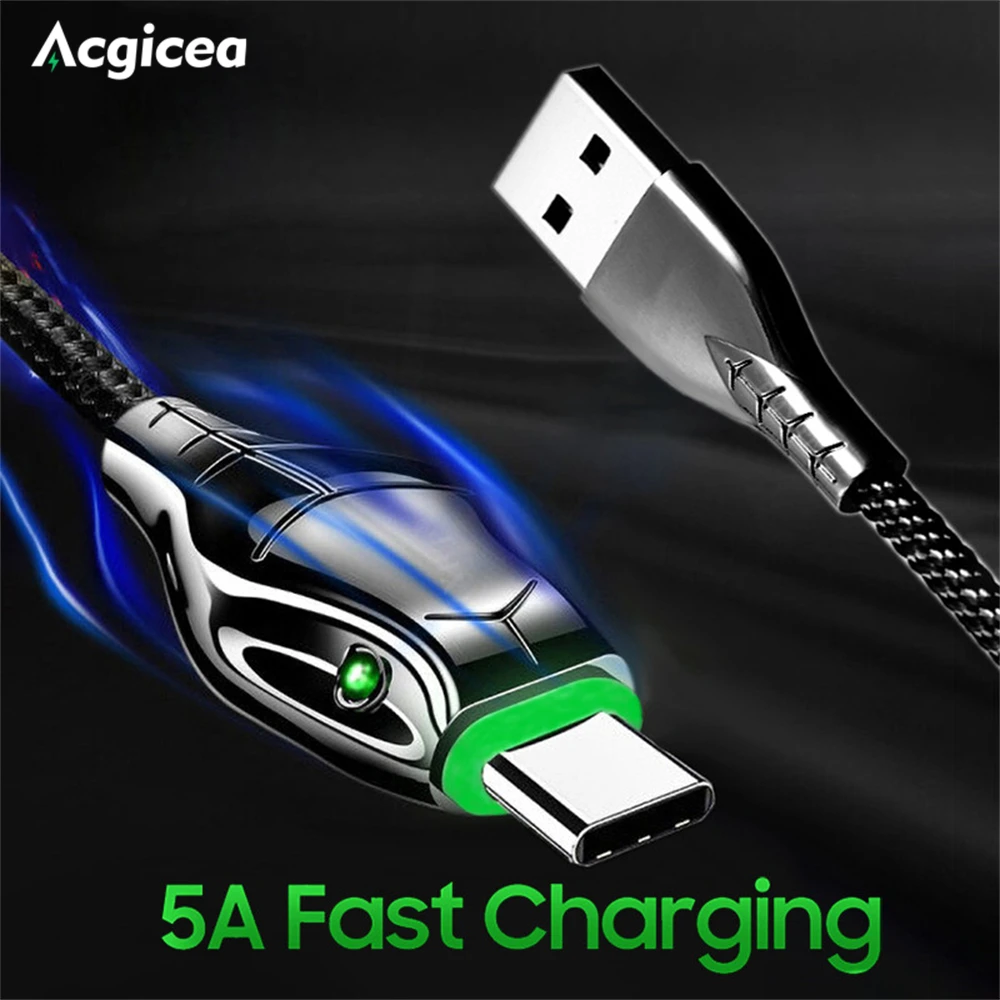 

Type C Cable 5A Fast Charging Snake Head Data Cord 0.5m/1m/2m USB C For Samsung Galaxy Huawei P40 Xiaomi Mi Charger USB-C Cable