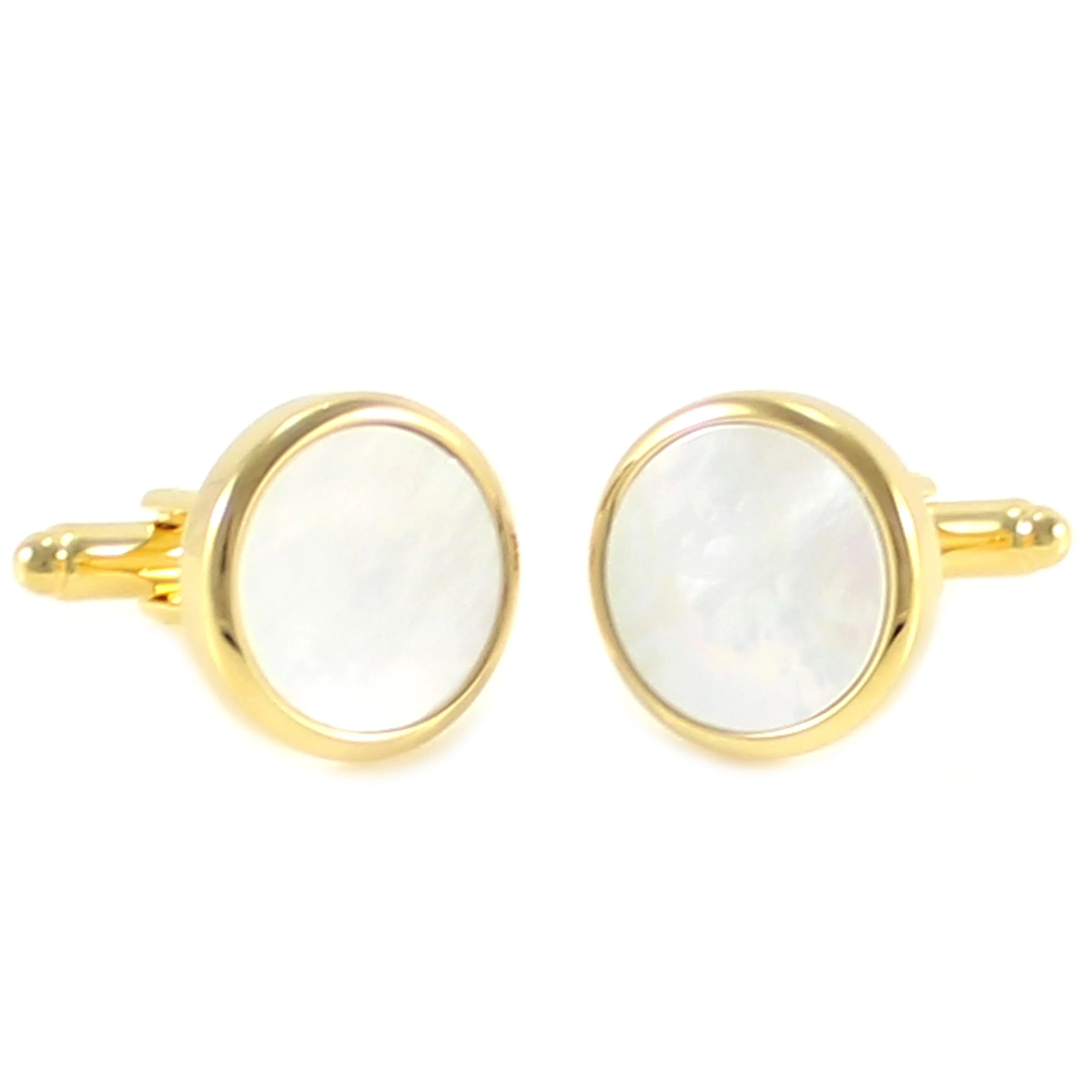 Золотистые круглые запонки с перламутром классические подарок на день рождения