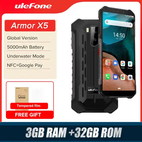 Смартфон Ulefone Armor X5 5,5" 3+32 ГБ, восьмиядерный процессор MT6762, аккумулятор 5000 мАч, противоударный корпус