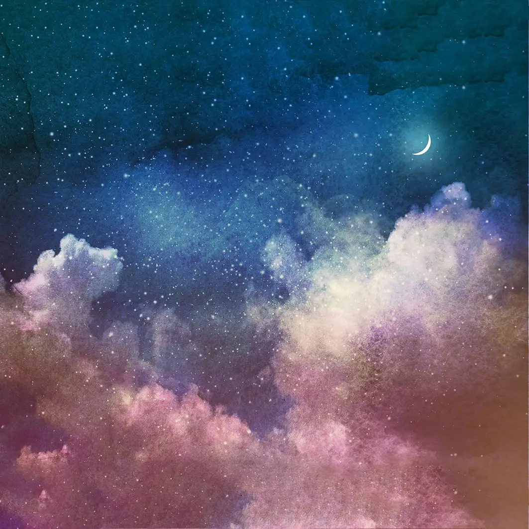 

Curtain Clouds New Moon and Stars Planets Mysterious Universe Romantic Space View Printed Purple Blue Pink