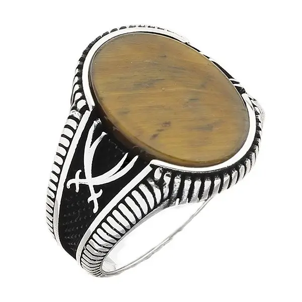 

Мужское серебряное кольцо с овальным коричневым тигровым глазом