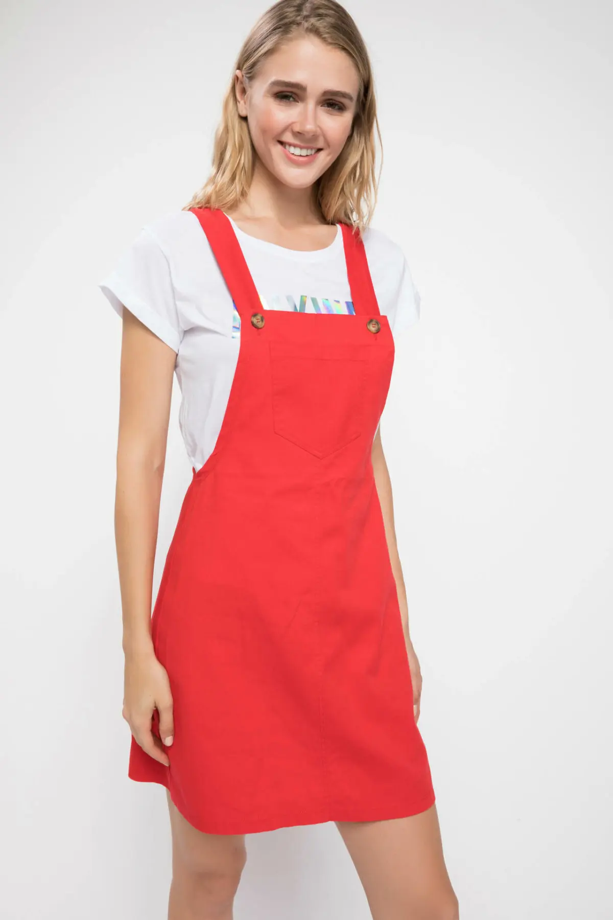 DeFacto женское кожаное Хлопковое платье на бретельках Женский однотонный