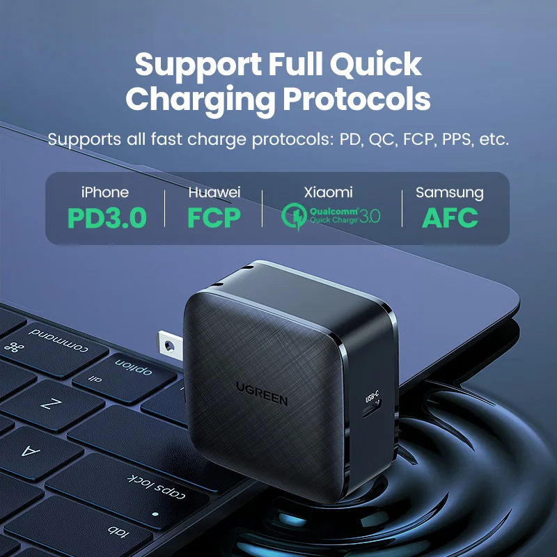 Зарядное устройство UGREEN GaN 65 Вт быстрая зарядка 4 0 3 Type C PD USB QC для iPhone 12 Pro Xiaomi