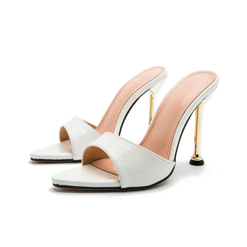 

Hot Summer Outdoor Wear Pointed Peep Toe Snake Pattern Anti-Slip Shallow High-Heeled Slippers for Women 2022
