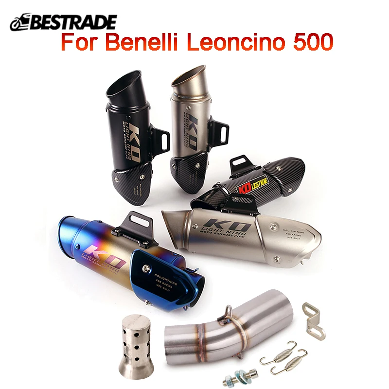 For Benelli Leoncino 500 Any Year Modified System Mid Pipe Slip 51mm Exhaust Muffler Tips Escape For Motorcycle Stainless Steel