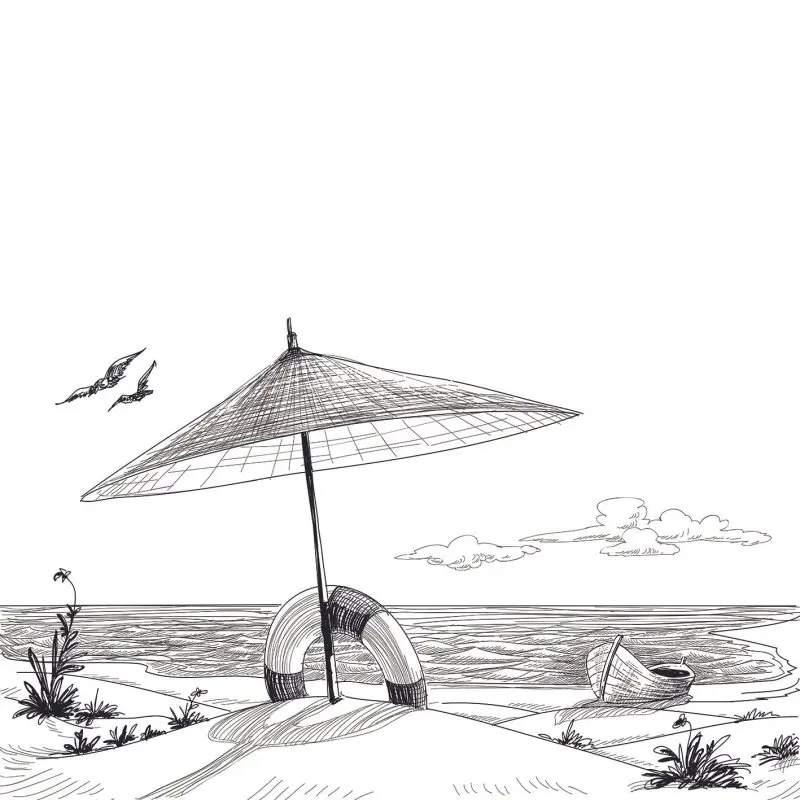 Занавеска Летняя Пляжная чаша лодка зонтик светильник буй природа морской