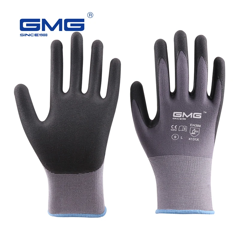 

12 Pairs Safety Work Gloves GMG Nylon Spandex CE Certificated EN388 Microfine Foam Gloves Nitrile Safety Working Gloves Men
