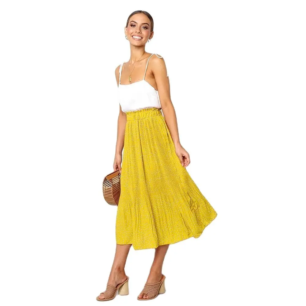 

Woman In Long dresNew Series 2022 Spring And summer Women's Skirts Pleated Skirts Fashion Printed Polka dot Pocket Ladies Skirts