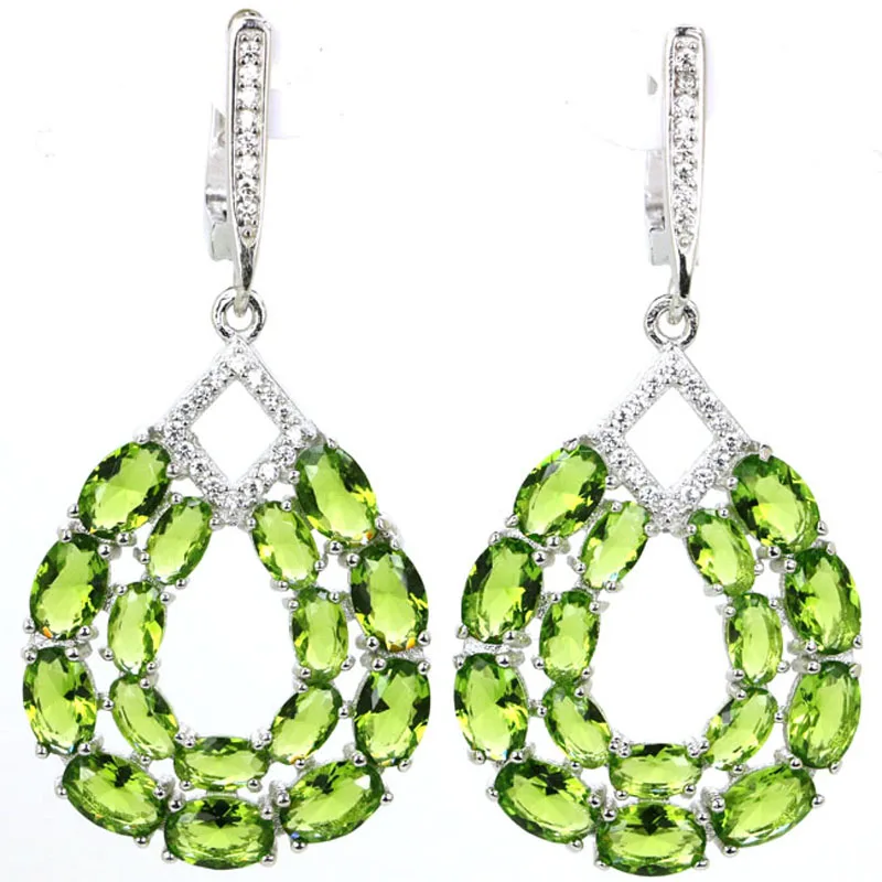 

48x22mm Romantic 8.2g Created Green Peridot Pink Tourmaline Violet Tanzanite CZ For Women 925 Solid Sterling Silver Earrings