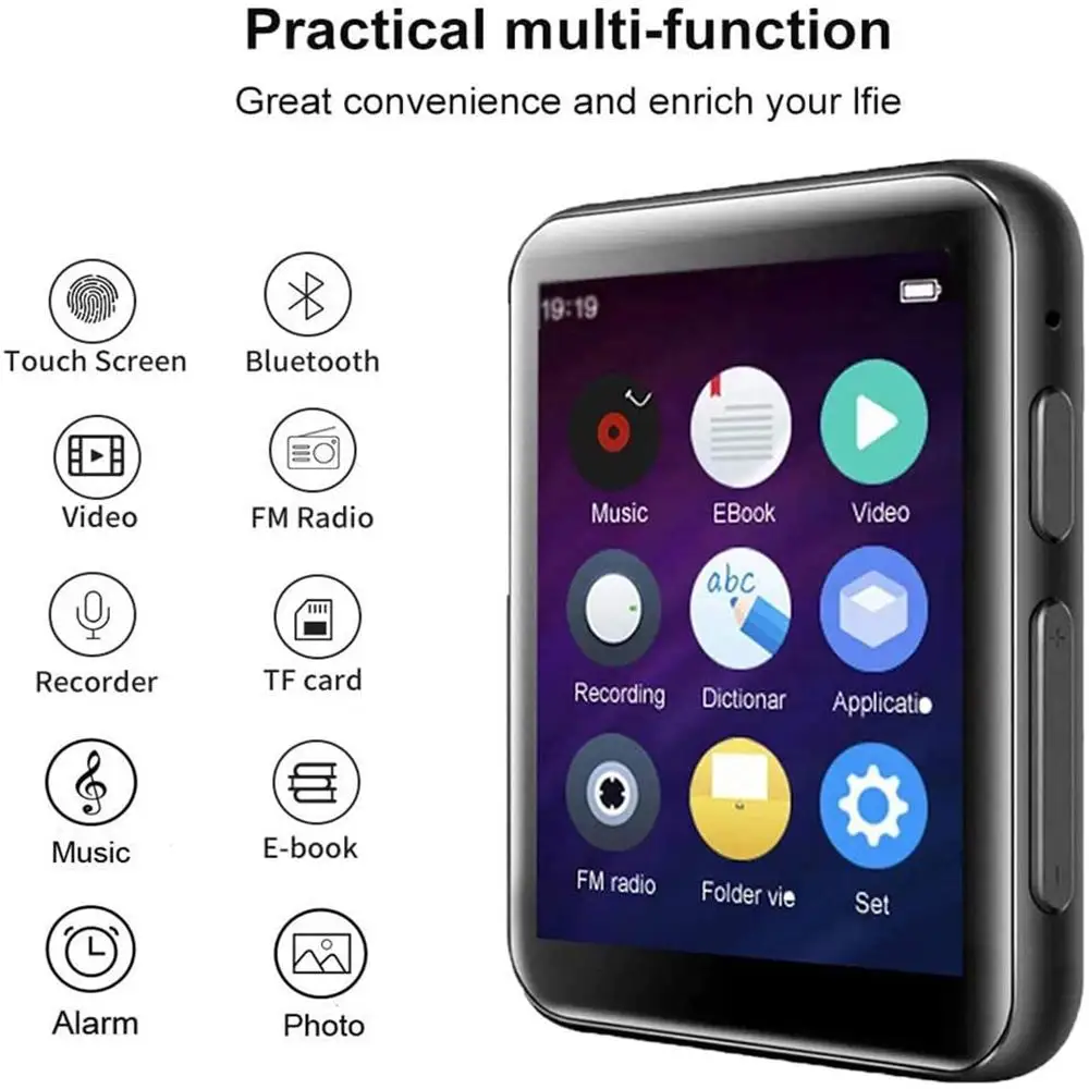 

32GB MP3 Player with Bluetooth 2.4 inch Full Touch Screen HiFi Lossless Music Player with Speaker FM Radio/Voice Recorder