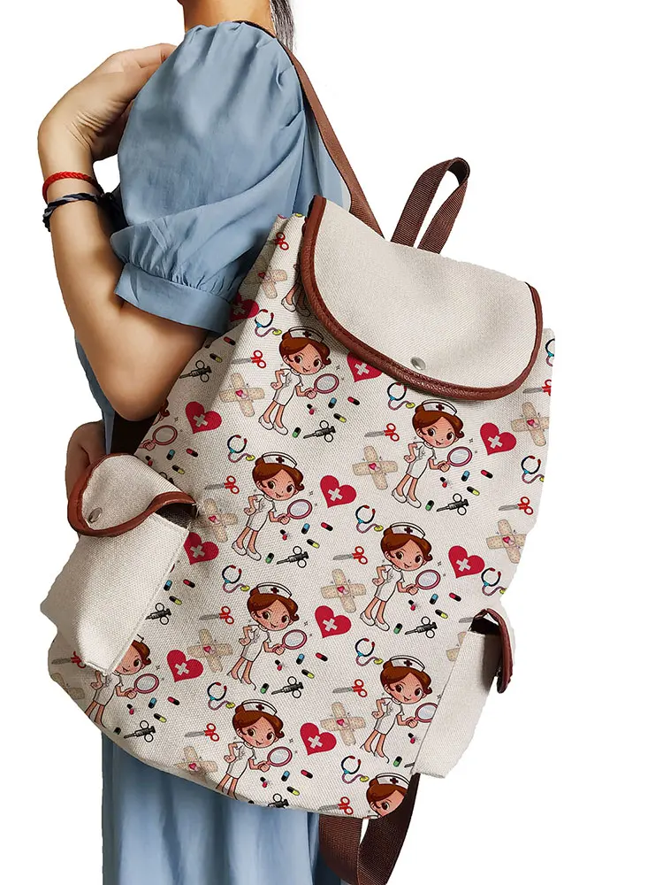 

Nurse Printed Backpack Women Backpack Cartoon Girl Drawstring Backpacks Red Love Teenage High Capacity School Bag Custom Pattern