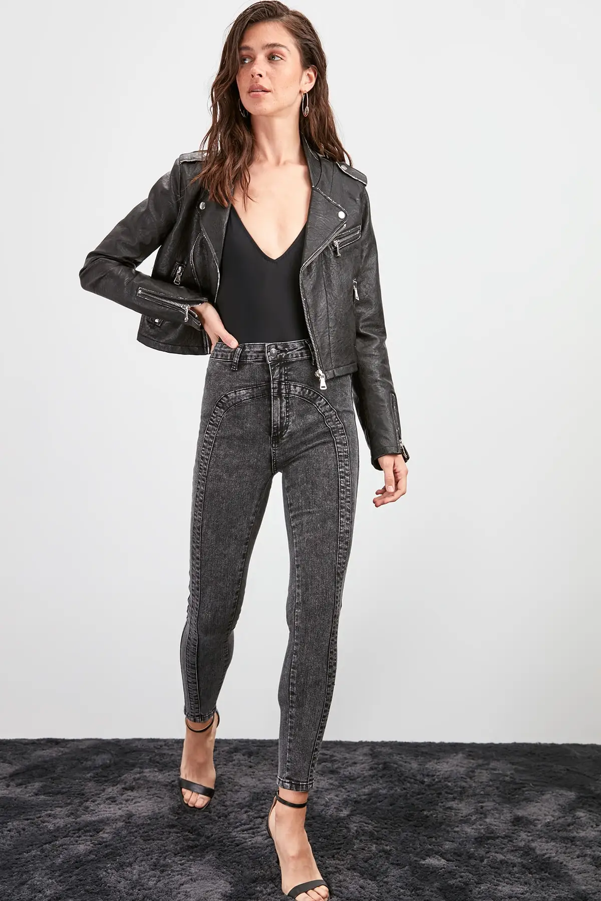 Trendyol с декоративной строчкой Высокая Талия Jegging Джинсы TWOAW20JE0284| |