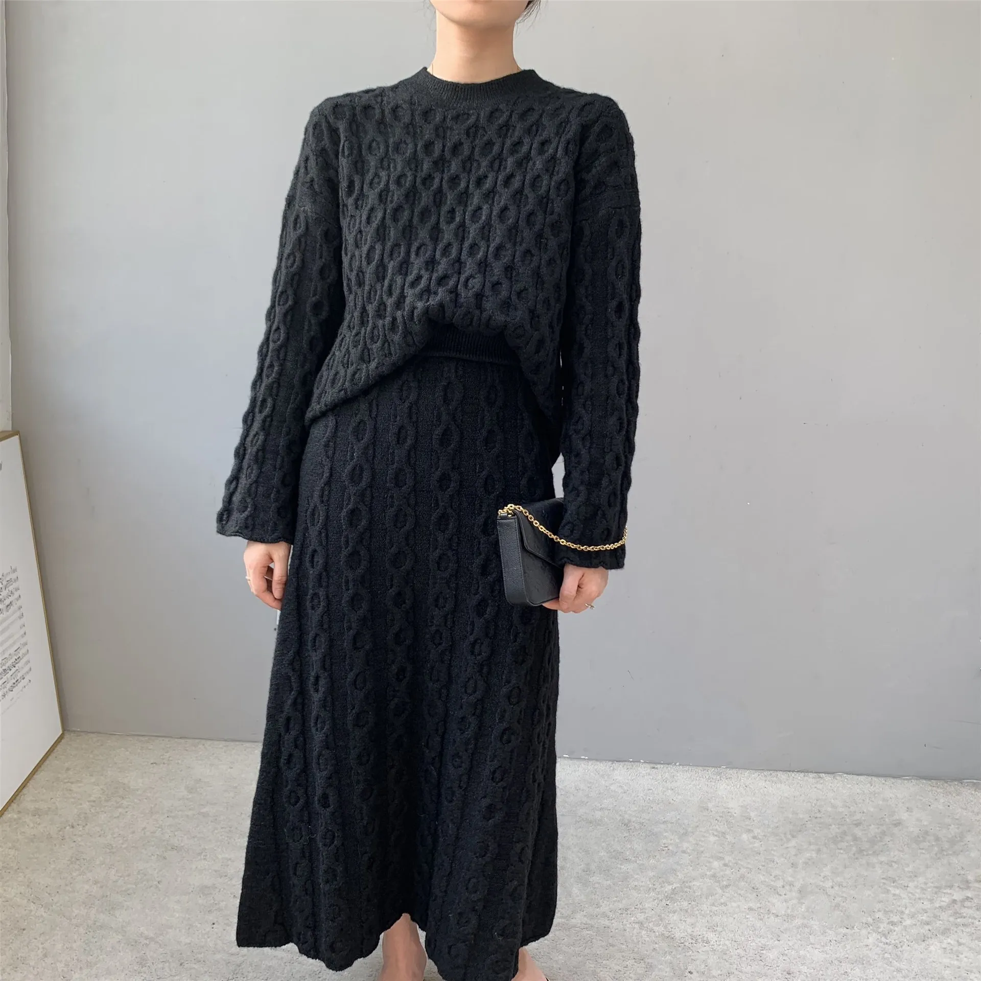 Женский Повседневный комплект Свободный пуловер с длинным рукавом и круглым