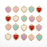 10pcs 1315 enamel 4 color heart charms for jewelry findings diy letter love charms handmade necklaces pendants earrings making