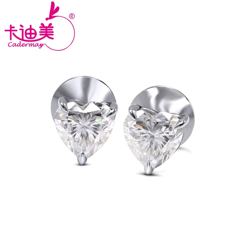 CADERMAY Moissanite Earrings Studs for Women S925 Sterling Silver D Color VVS1 Heart Shape Synthetic Diamond Jewelry Wedding