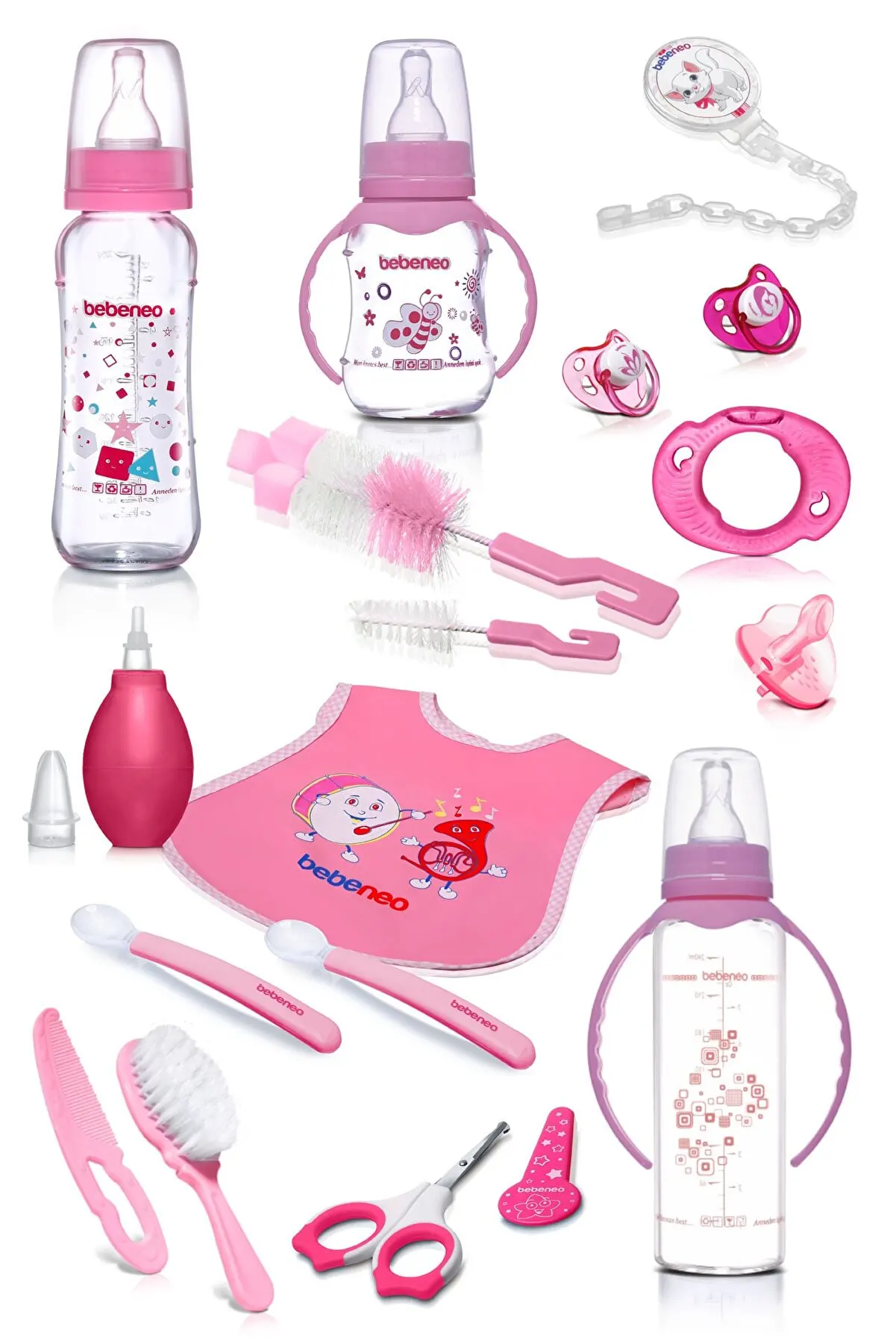 

Bebeneo Baby Gift Set Baby Bottle Nipple Teether Bib Comb Nasal Aspirator Nail Clipper Mama Spoon Pacifier Chain