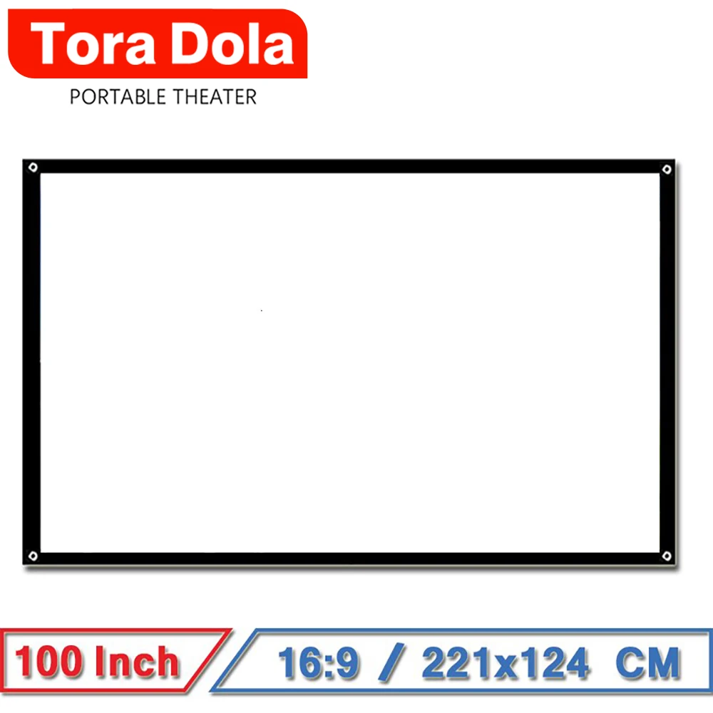Портативный проектор TORA DOLA 100 дюймов 16:9 белый экран для домашнего кинотеатра