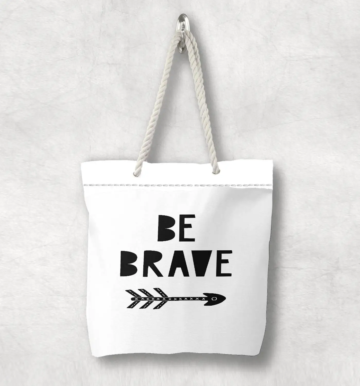 

Else Be Brave Bohemian Arrow Nordic Scandinavian White Rope Handle Canvas Bag Cartoon Print Zippered Tote Bag Shoulder Bag