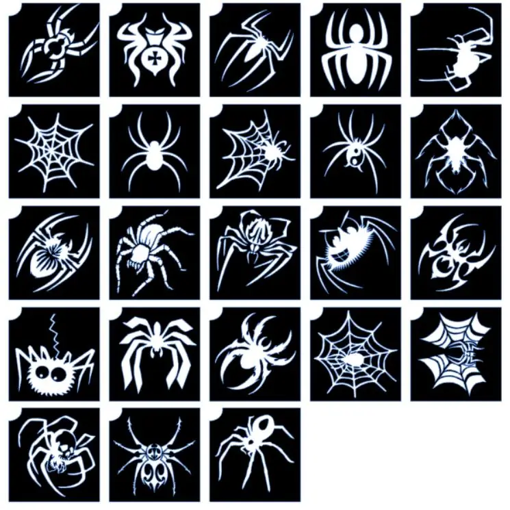Трафареты для блеск тату. пауки 23 шт. трафареты детей трехслойные